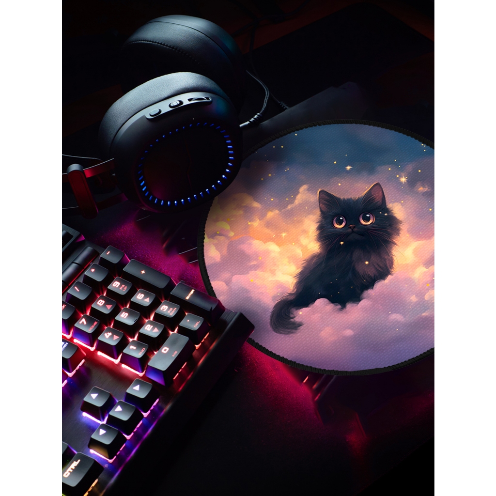 Mouse Pad Gamer Ergonômico Redondo 20x20cm p/ Destktop Borda Costurada Estampas Meninas Gatinhos