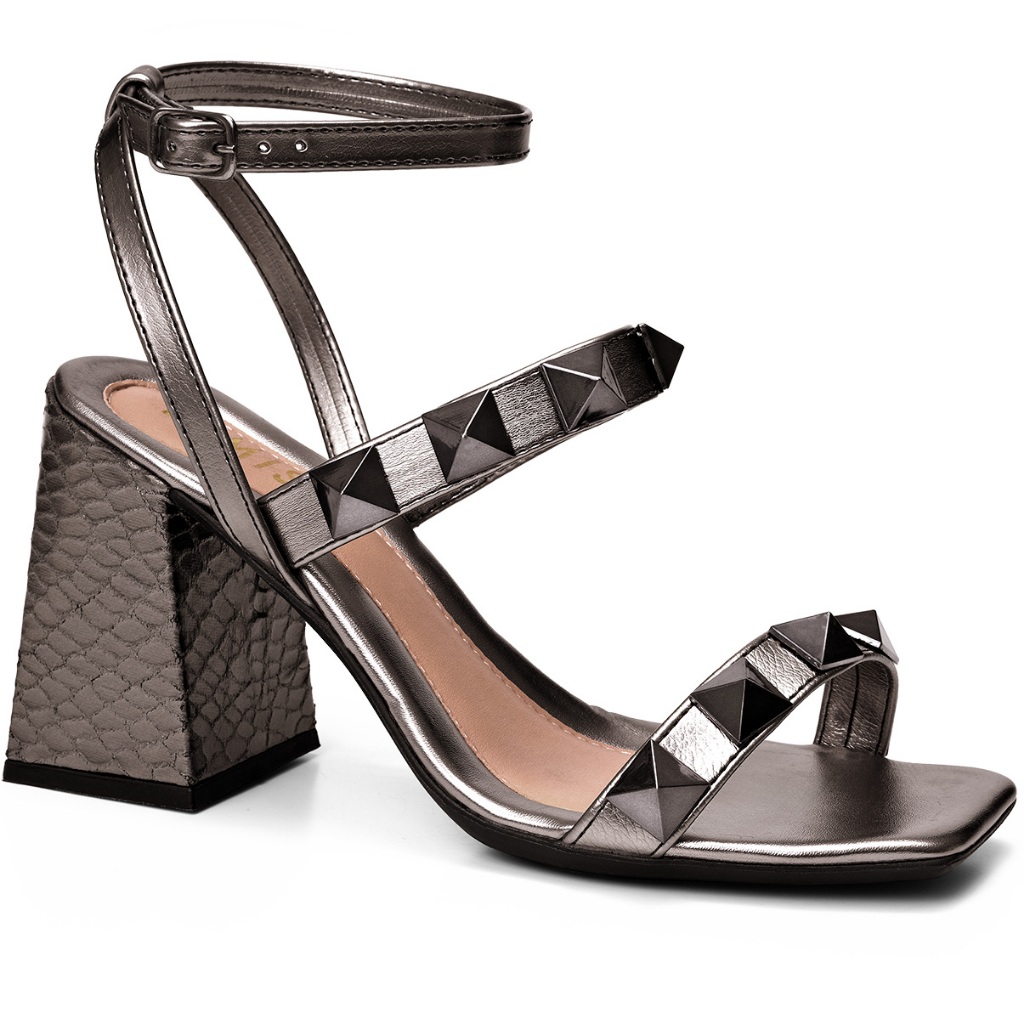 Sandália Feminina Lumiss Salto Alto Bloco Confortável Tacha Spike Pirâmide em Oferta na Shopee
