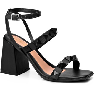 Sandália Feminina Lumiss Tacha Spike Pirâmide Salto Alto Bloco Confortável Preto em Oferta na Shopee