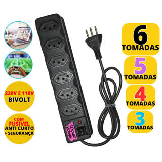 Filtro de Linha com 6 Tomadas Bivolt 110v-220v com 85cm de cabo 10Amperes varios tamanhos c Fusível em Oferta na Shopee