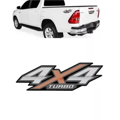 Emblema Adesivo 4x4 TURBO Hilux 2016 a 2020 Cinza com Dourado