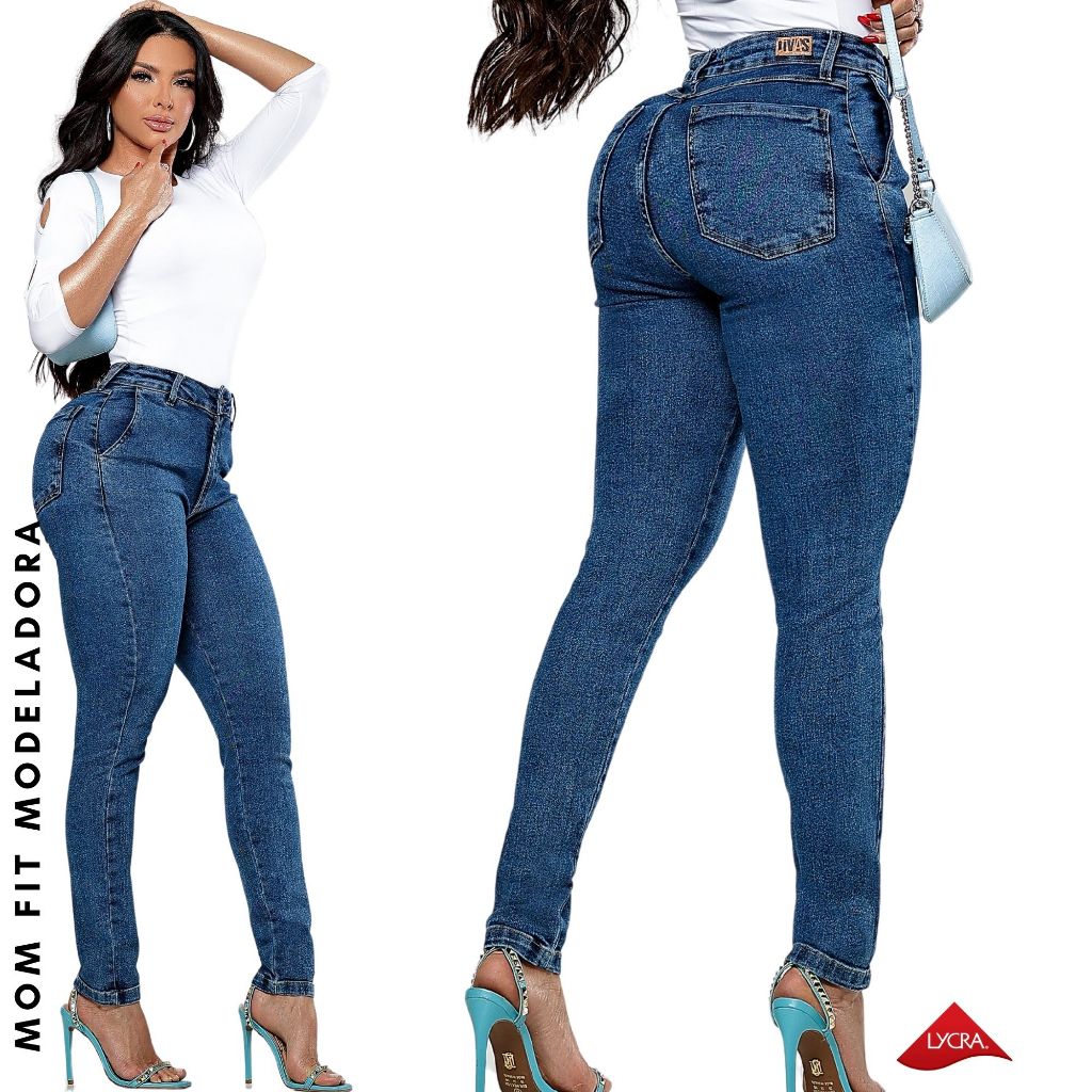 Calça Mom Fit Feminina Com Cintura Alta Lycra Modeladora em Oferta na Shopee