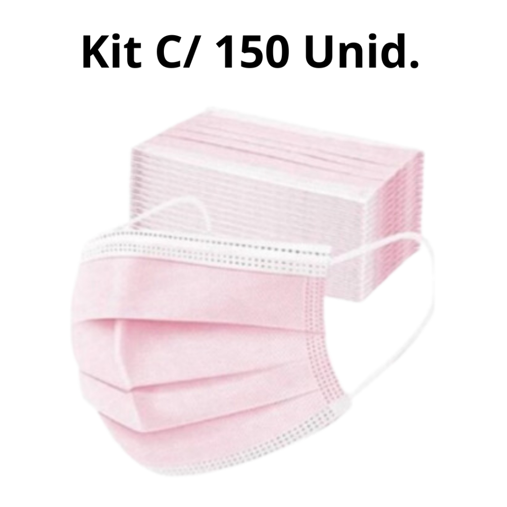 Máscara Rosa Descartável Kit 150  Tripla Camada Adulto
