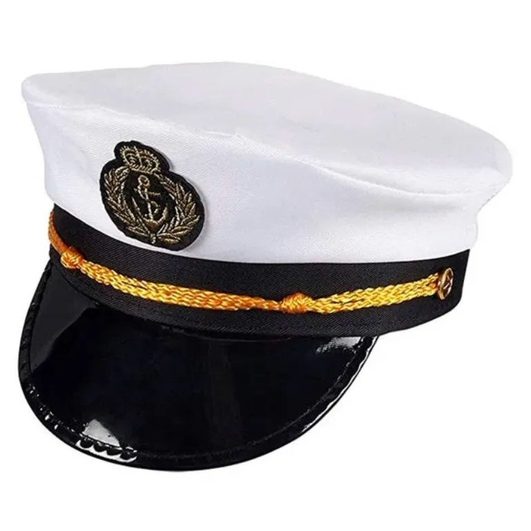 Kit 9un Cap Chapéu Capitão Quepe Ancora Marinha Marinheiro Fantasia Adulto Festa Carnaval Halloween Cosplay Cor Branco