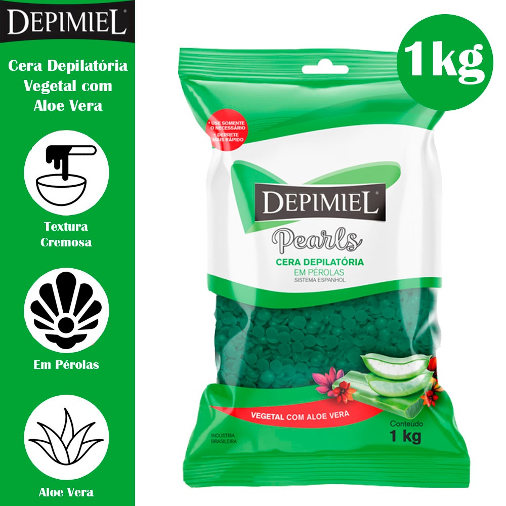 Cera Depilatória em Pérolas Vegetal Depimiel com Aloe Vera 1kg - Beauty