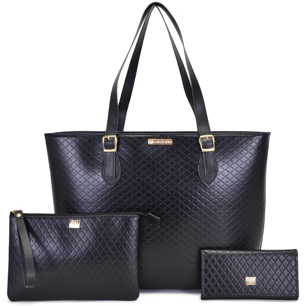 Bolsa Feminina Grande Shopper Casual + Carteira + Necessaire Elegante