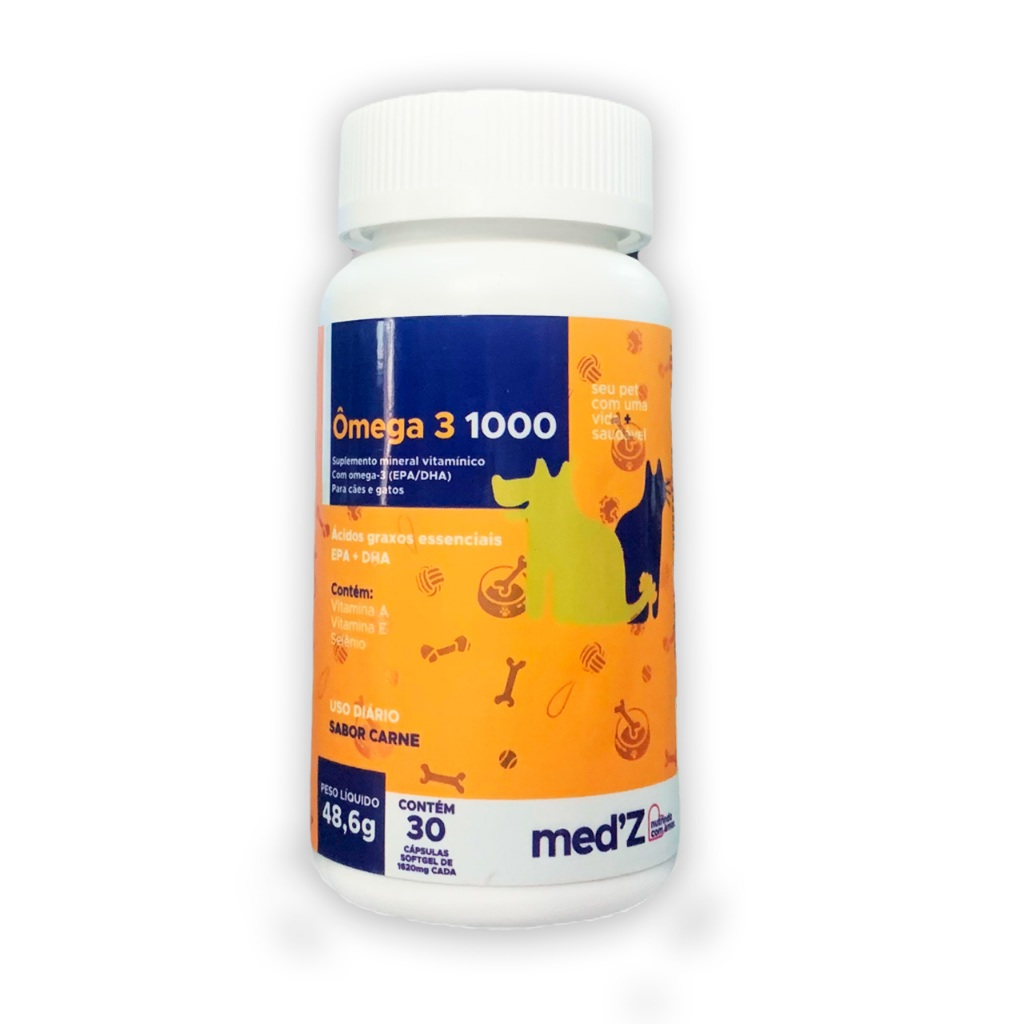 Suplemento Ômega 3 1000 Pet Medz - Nutrientes Essenciais para Cães e Gatos com Alta Concentração