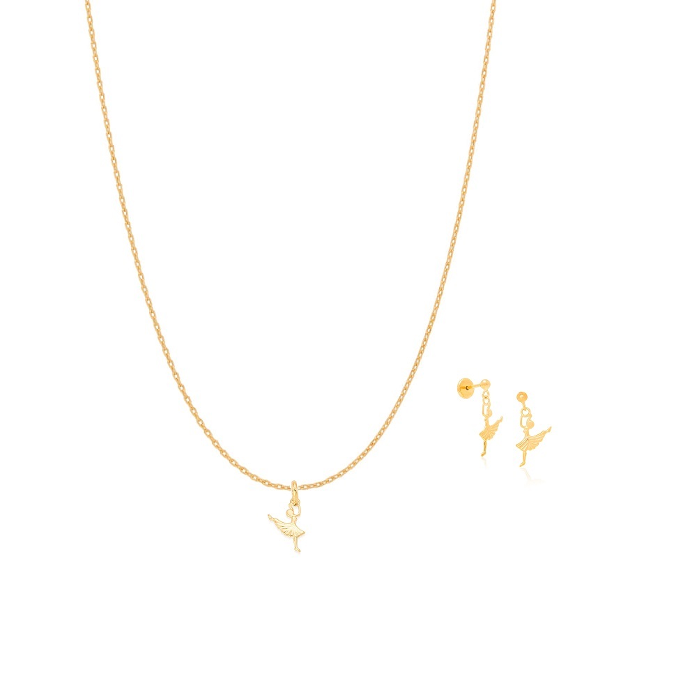 Conjunto Rommanel Colar Pingente e Brincos Bailarina Cordão fio cadeado 531639 em Oferta na Shopee