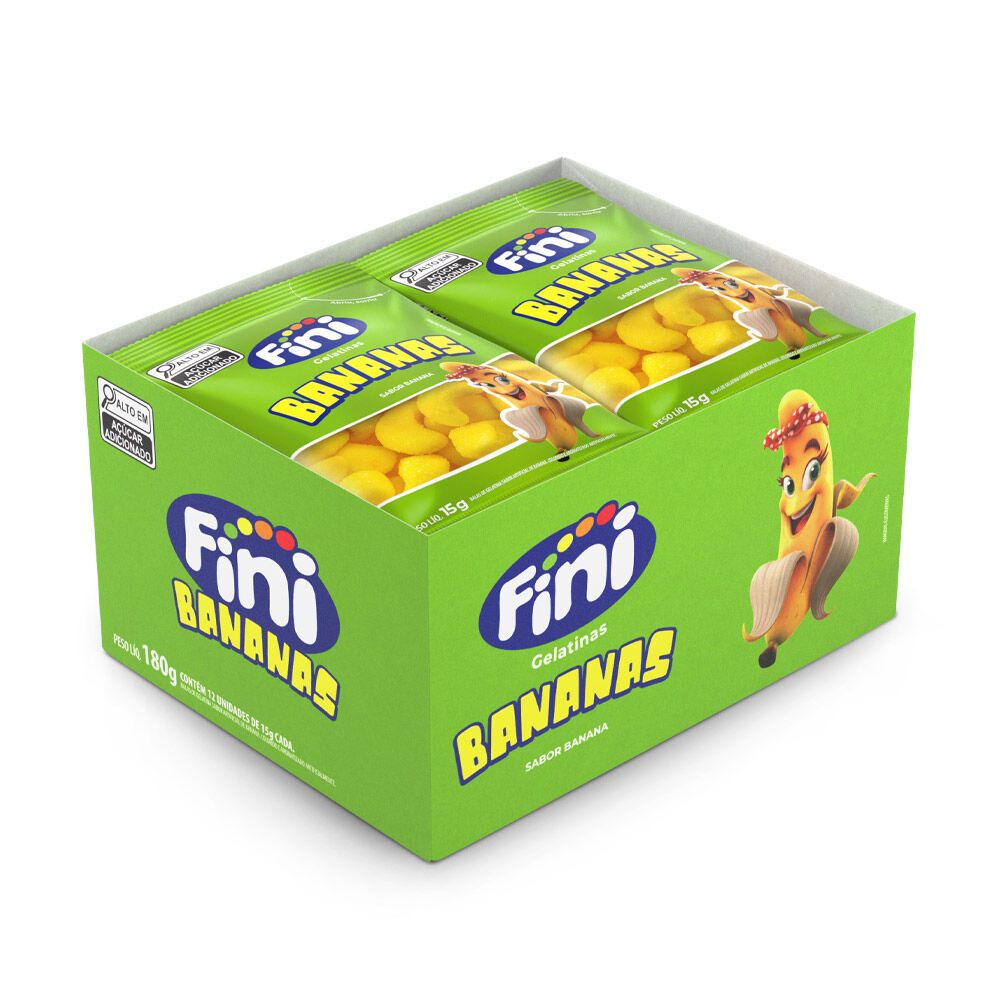 Balas De Gelatinas Mini Bananas 15g C/12 Unidades Fini
