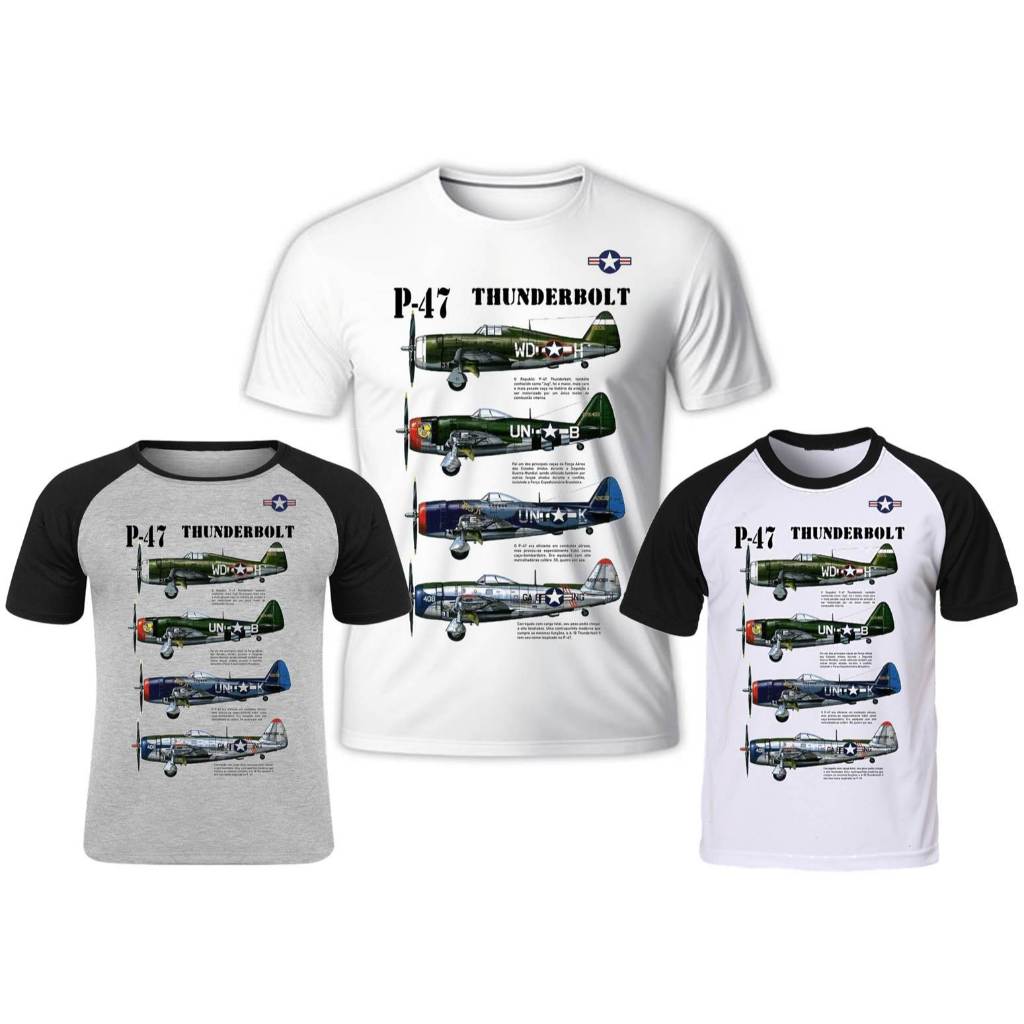 Camia Camiseta Avião Caça P40 P47 P-47 P 47 Thunderbolt Adulto infantil