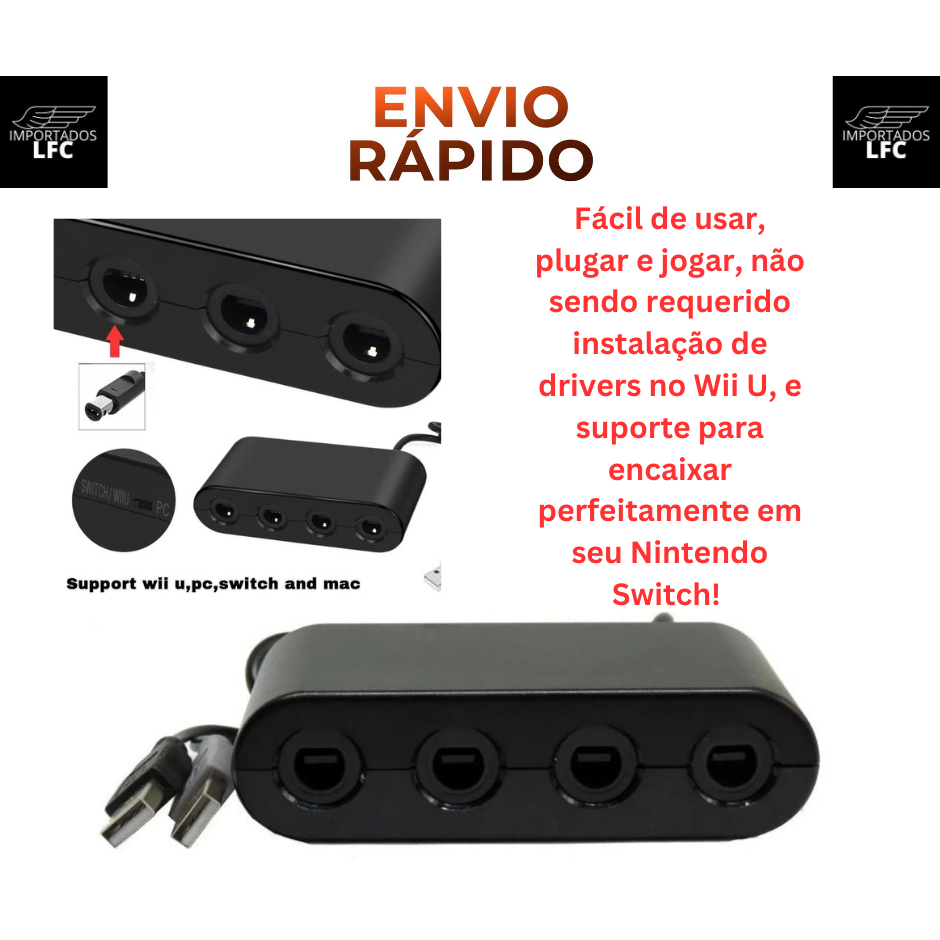 Adaptador 4 Controles Gamecube Nintendo Wii U Switch e PC — imagem 2 de 2