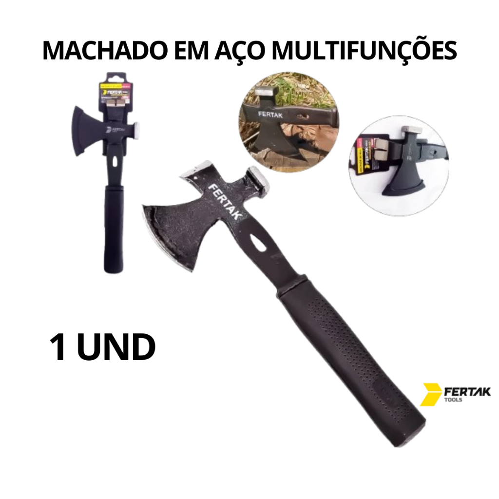 Machado Machadinha Tático Escoteiro Camping De Aço Cabo Emborrachado 3 EM 1 Profissional