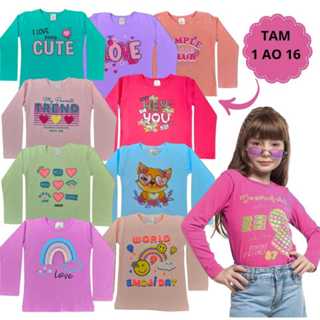 Kit 10 Blusa Manga Longa Infantil Menina| Camiseta Meia Estação Infantil Feminina| Camisa Infantil em Oferta na Shopee