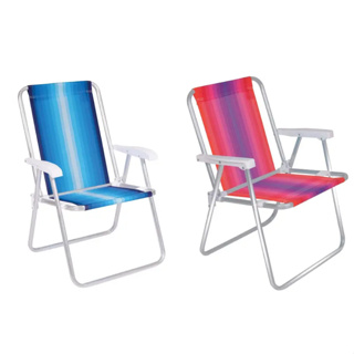 Cadeira De Praia Mor Alta De Alumínio Dobrável Azul ou Rosa em Oferta na Shopee