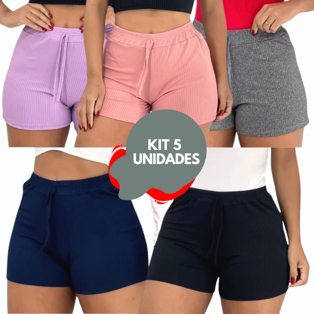 5 Shorts Canelado Feminino Casual leve Praia Envio imediato na Moda