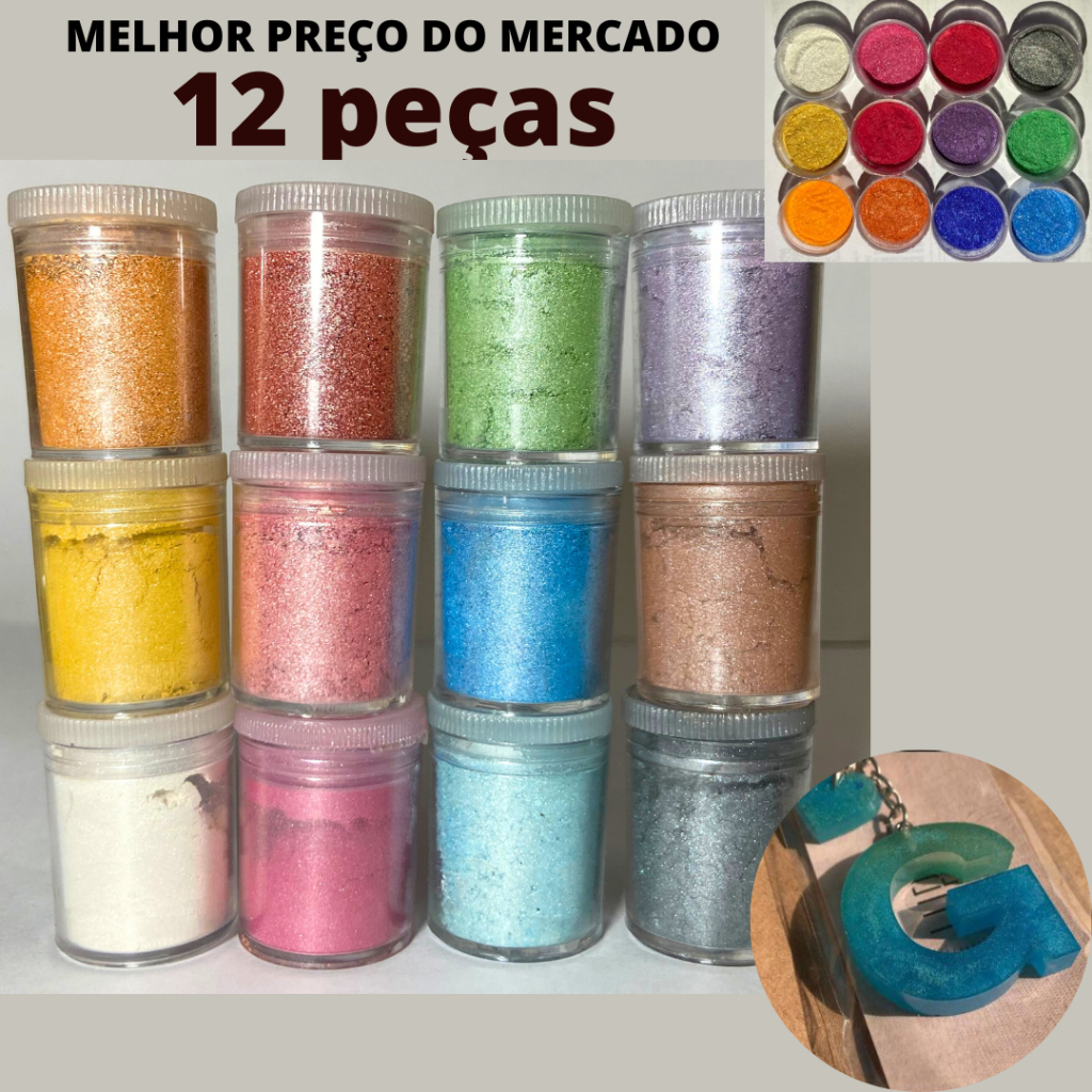 Imagem Kit 12 pigmentos todas cores metálico perolado para resina epóxi e artesanato