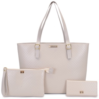 Bolsa Feminina Shopper Sacola Grande Casual + Necessaire Elegante + Carteira Kit 3 Pçs em Oferta na Shopee