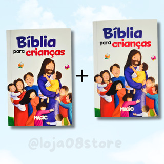Kit 2 Bíblia infantil ilustrada colorida letras grandes livros bíblico 128páginas do novo ao velho testamento