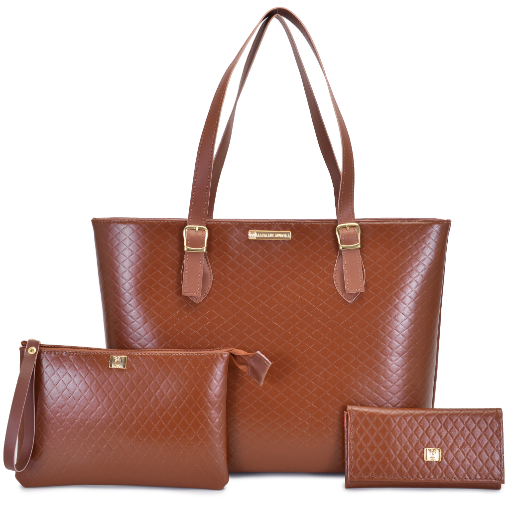 Bolsa Feminina Casual Shopper Grande + Carteira + Necessaire Elegante Kit 3 Peças
