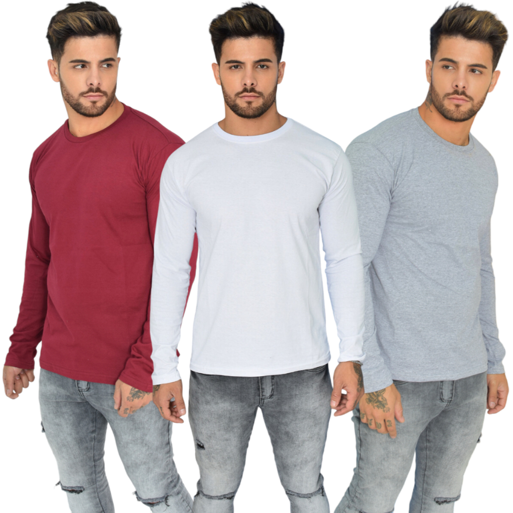 kit 3 Camisa Manga Longa coleção inverno Inverno