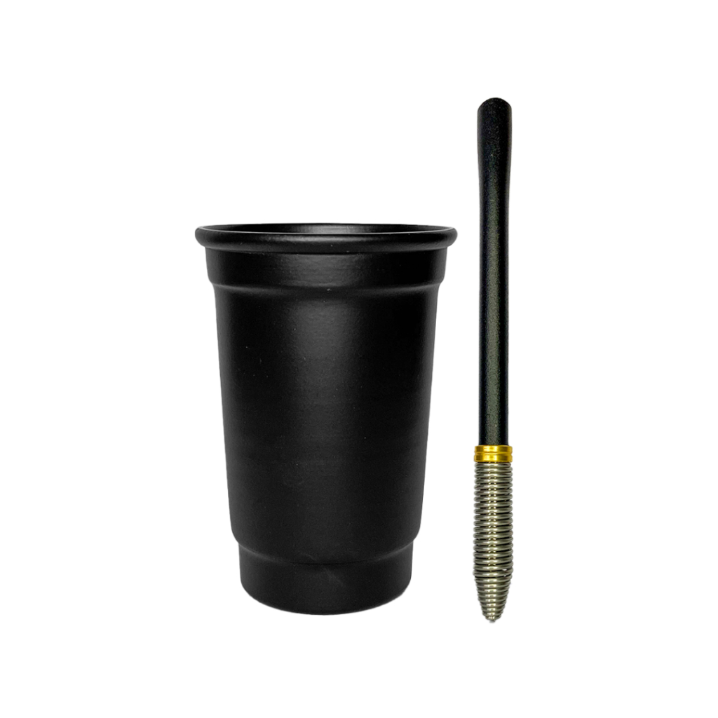 kit para terere: copo alumínio 350ml + bomba inox desmontável de mola cônica + escovinha