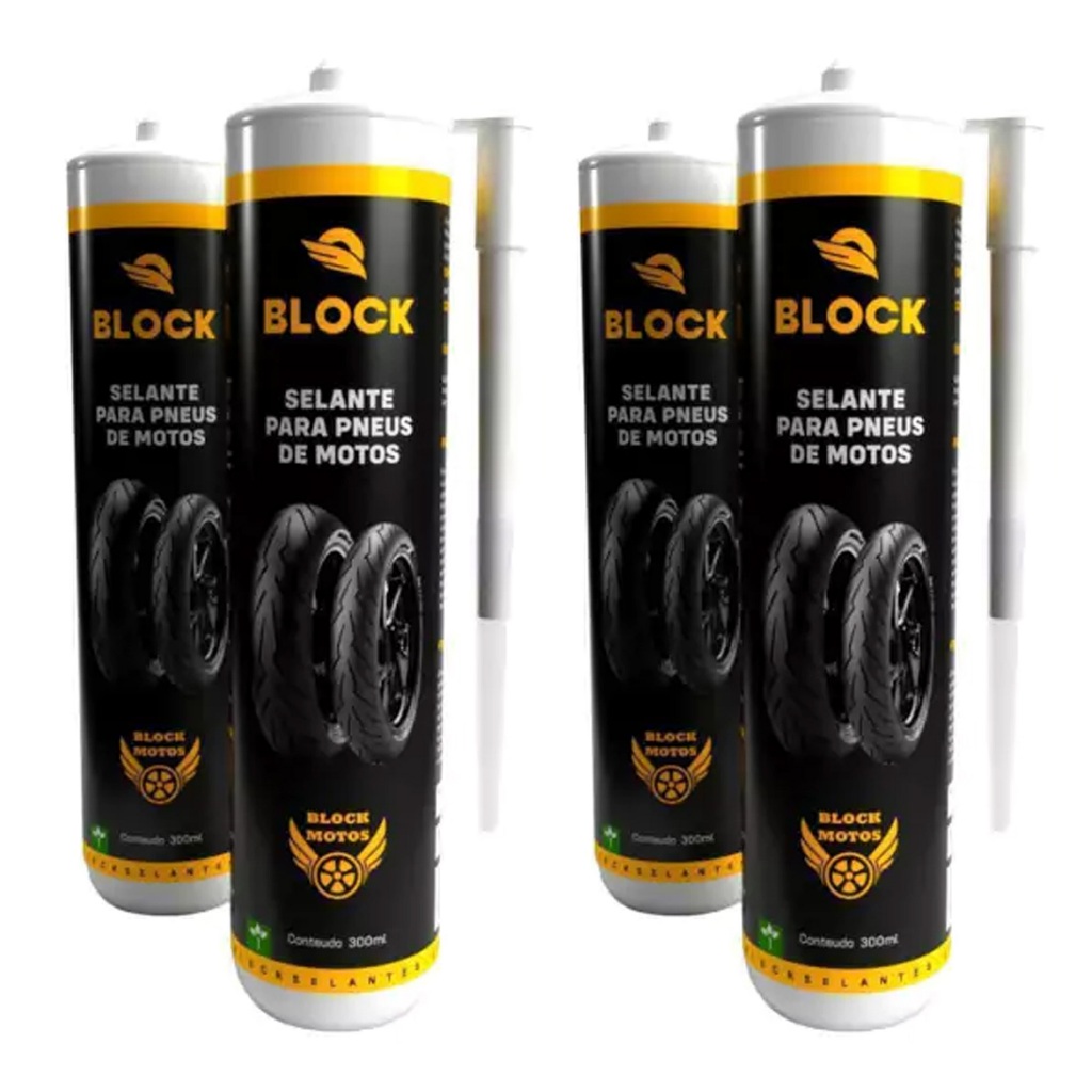 Kit 4 Peças Selante Preventivo Block Para Pneus De Motos 300ml Com e Sem Câmara em Oferta na Shopee