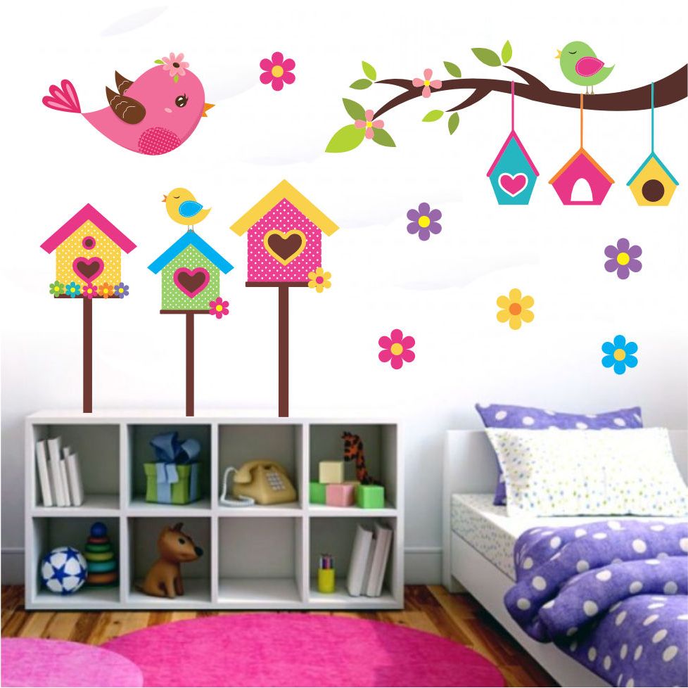 Kit Adesivo de Parede Jardim Pássaros Passarinhos - Papel de Parede Infantil jardim