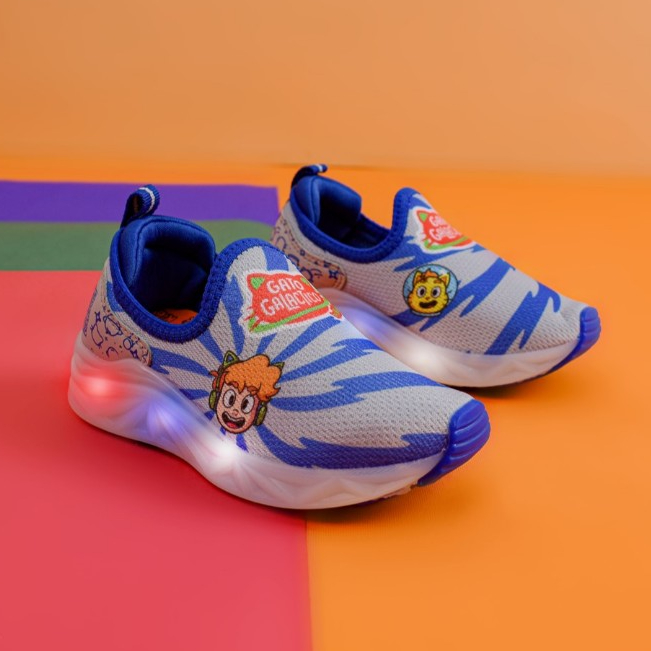 Tênis Infantil Menino Com Luz e Led Kidy Light Fun Gato Galáctico Azul em Oferta na Shopee