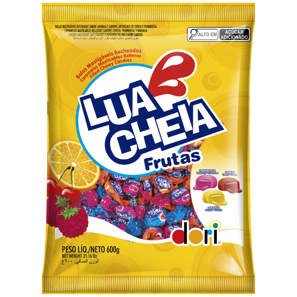 Balas Mastigáveis Dori Lua Cheia Recheada Frutas 500g Doces Para Festa Infantil