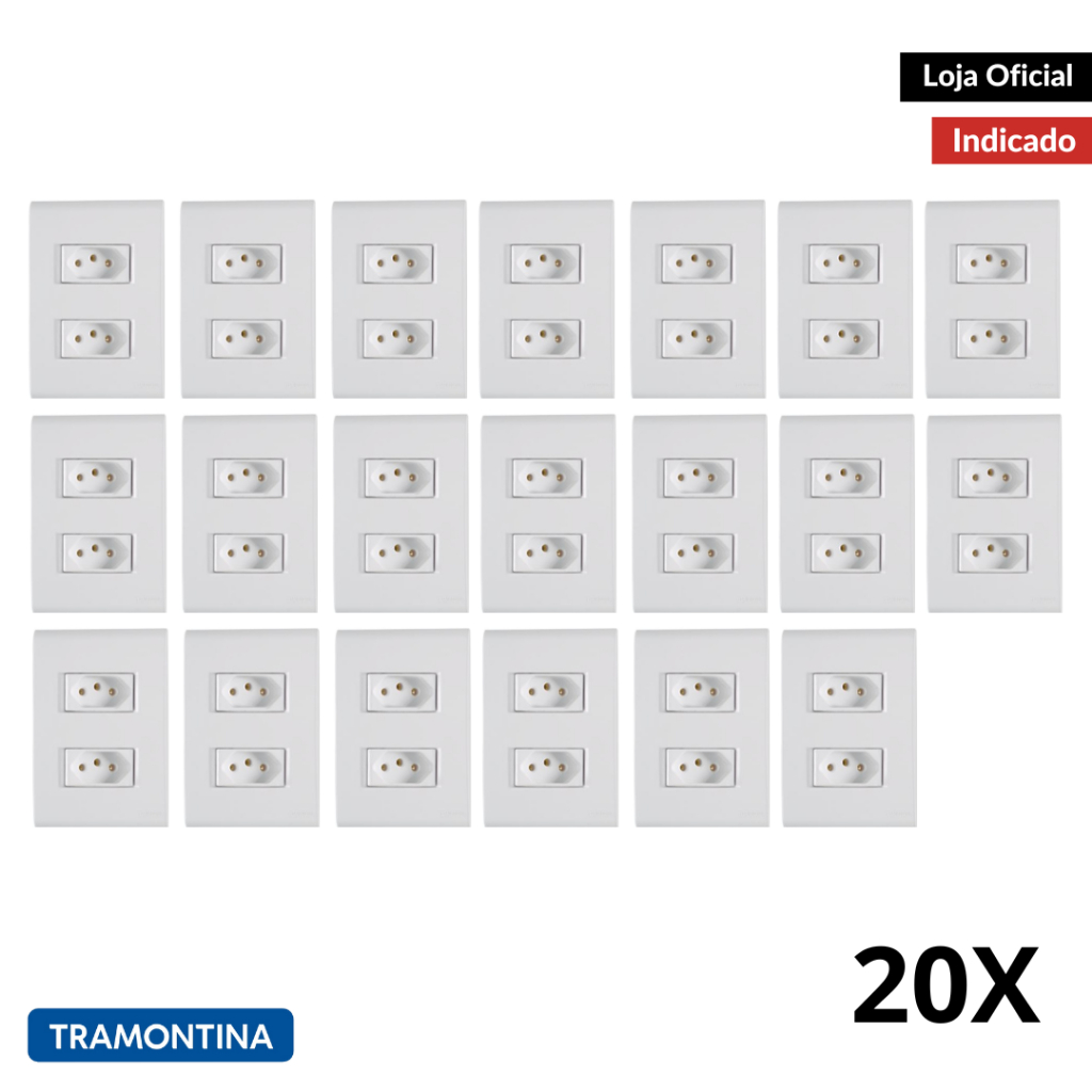 Kit 20 Conjuntos 4x2 com 2 Tomadas 2P+T 10A 250v Branco Tramontina