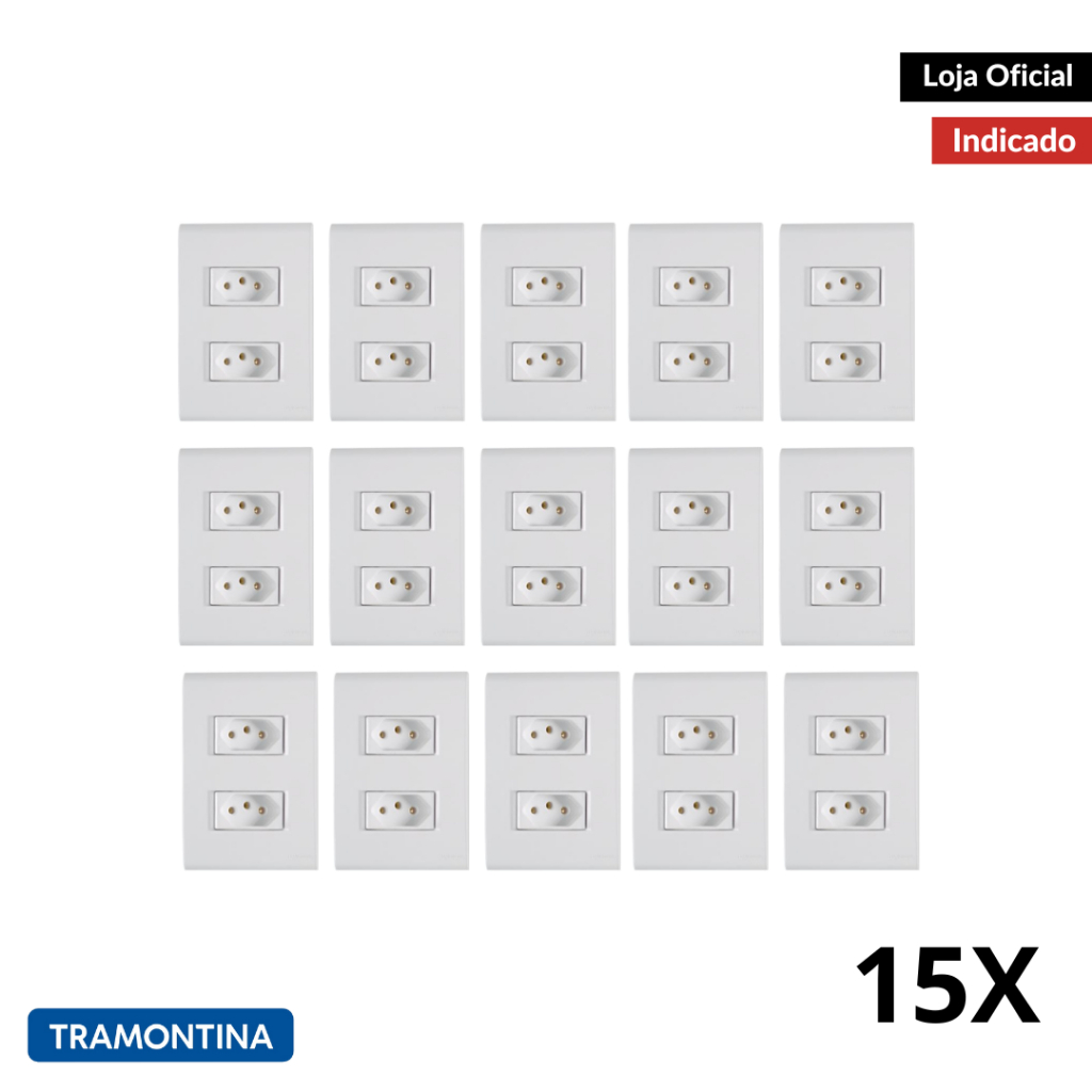 Kit 15 Conjuntos 4x2 com 2 Tomadas 2P+T 10A 250v Branco Tramontina
