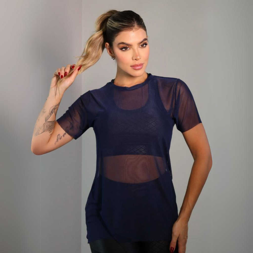 Blusa Tule Transparente Feminina Academia Fitness Manga Longa Camisão CVL em Oferta na Shopee