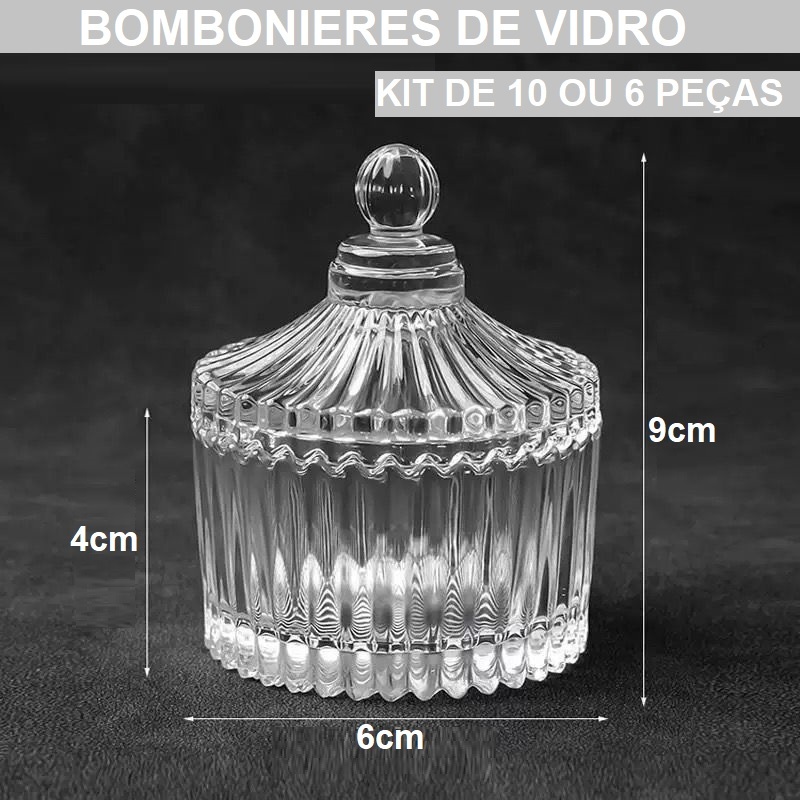 Oferta Kit 10 Ou 6 Bombonieres Tampa 90ML 9x6x4CM Multiuso Original Elegante Decorativa De Vidro