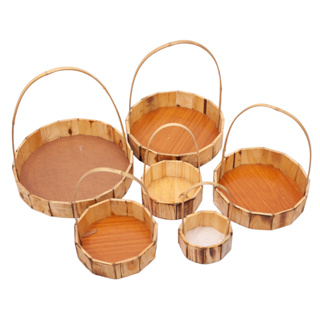 Cesta redonda de madeira fraldeira com alça café da manhã cesta chocolates presente em Oferta na Shopee