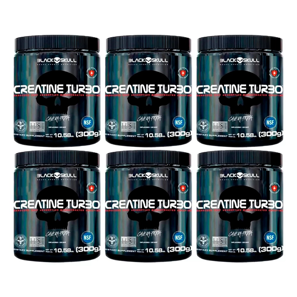 Kit 6x Creatina Turbo - 300g cada - Caveira Preta / Black Skull