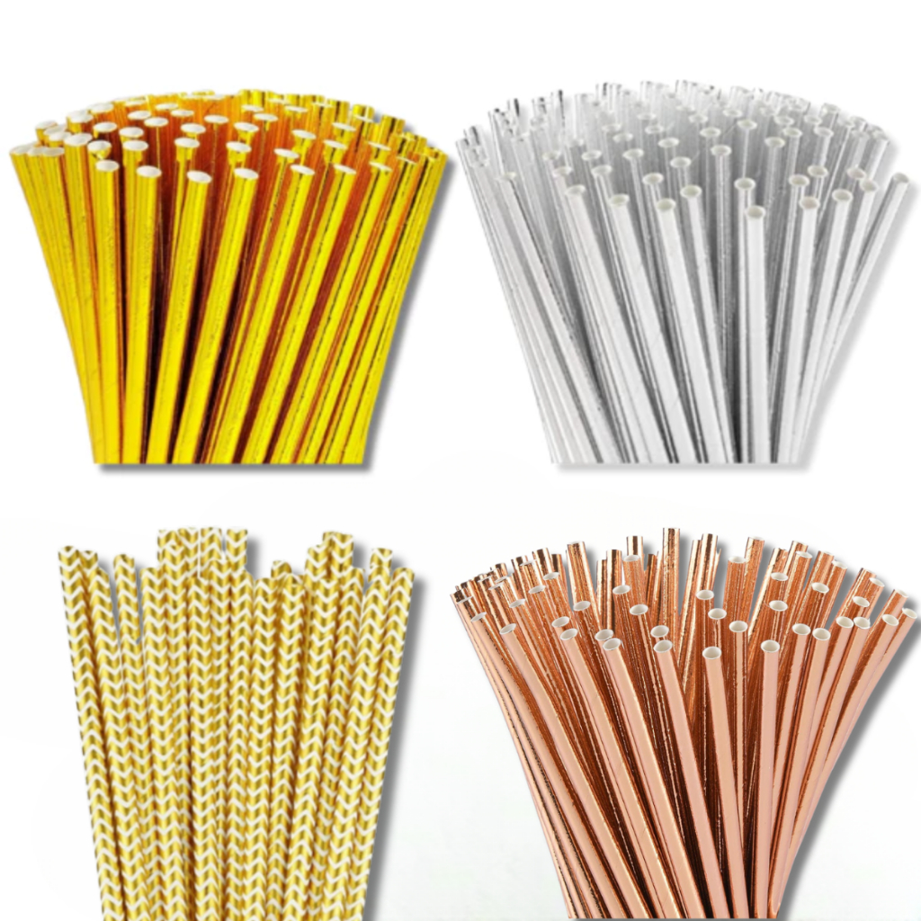 Canudo de papel Rose Gold Dourado Prata Liso Metálico decoração festa biodegradável em Oferta na Shopee