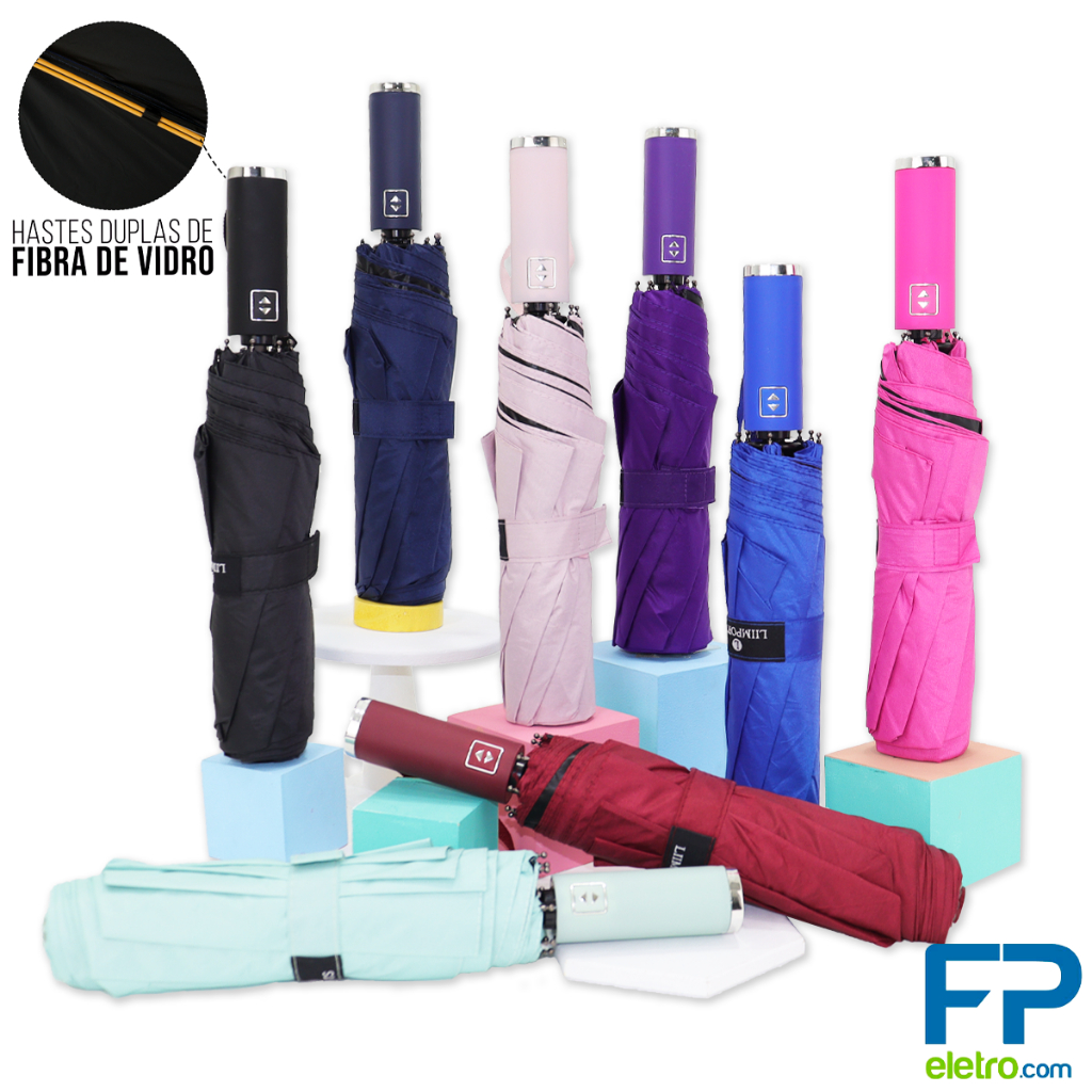 Guarda Chuva Automático Abre E Fecha Grande com Hastes Duplas Reforçado Contra Vento Com Proteção Solar / Cabe na Bolsa