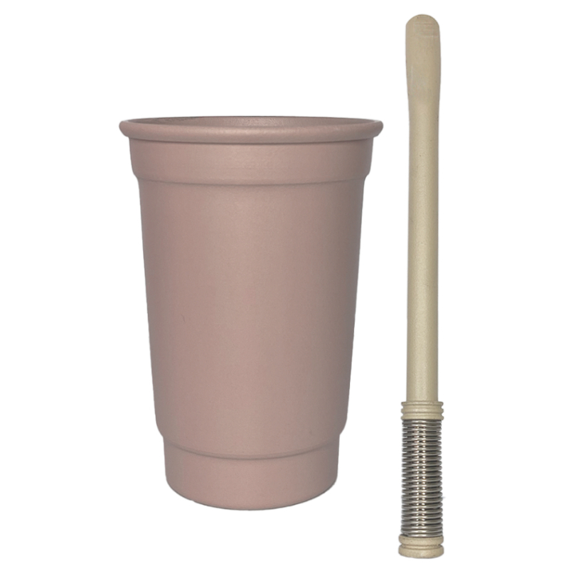 Kit para Terere Bege: Copo Alumínio 330ml + Bomba INOX Desmontável de Mola Externa + Escovinha