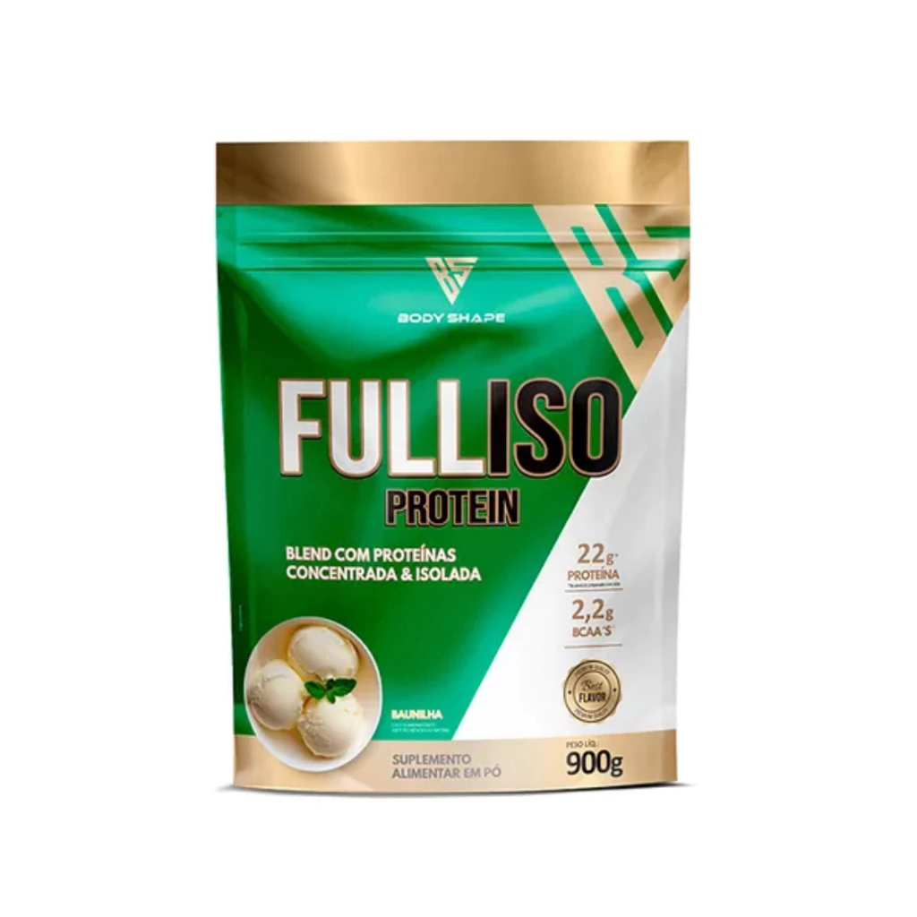 Whey Protein Full Iso Blend Concentrado Isolado 900g Refil Body Shape Ideal para Ganho de Massa Muscular na Academia