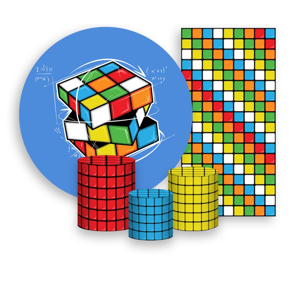 Painel De Festa + Trio De Capas Cilindro + Faixa Veste Fácil - Cubo Mágico 005