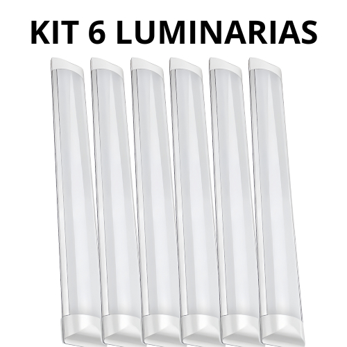 Kit 6 Luminaria Tubular Led 40w Lampada Calha Sobrepor 1M Cor Branco Frio Voltagem 110v/220v Bivolt