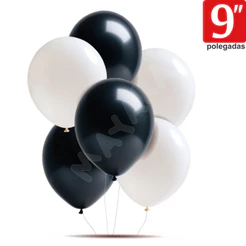 50 Bexigas Balões Redondo 9 Polegadas Sortidas Preto e Branco