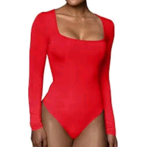 Body Feminino Manga Longa Com Decote Quadrado Em Tecido Collant Suplex Romantic Segunda Péle