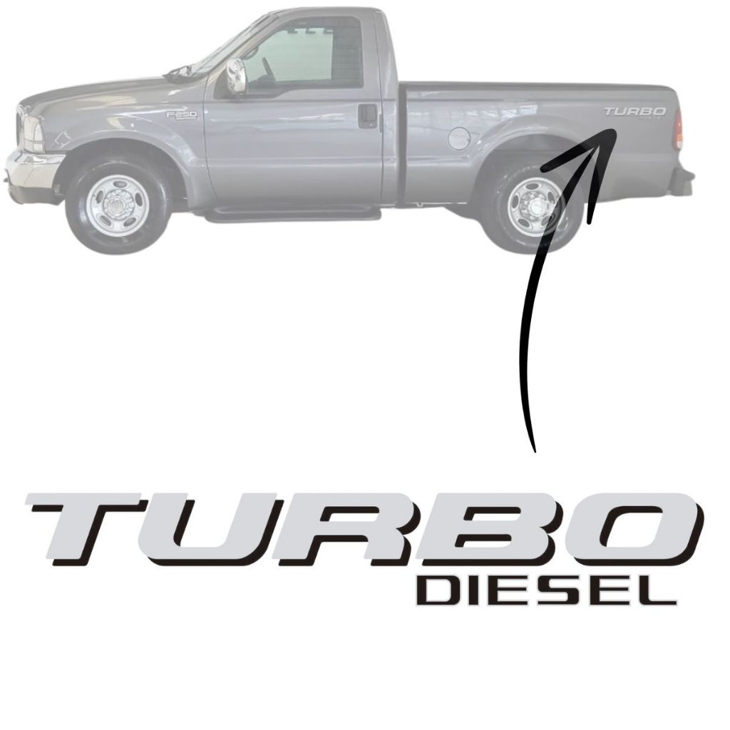 Emblema Adesivo TURBO DIESEL FORD F250 cor Prata com Preto