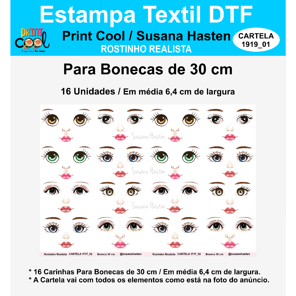 Carinha Para Boneca De Pano Realista, Aplique Dtf, Pacote Com Carinhas Modelos Variados Para Bonecas De 50  e 30 Cm