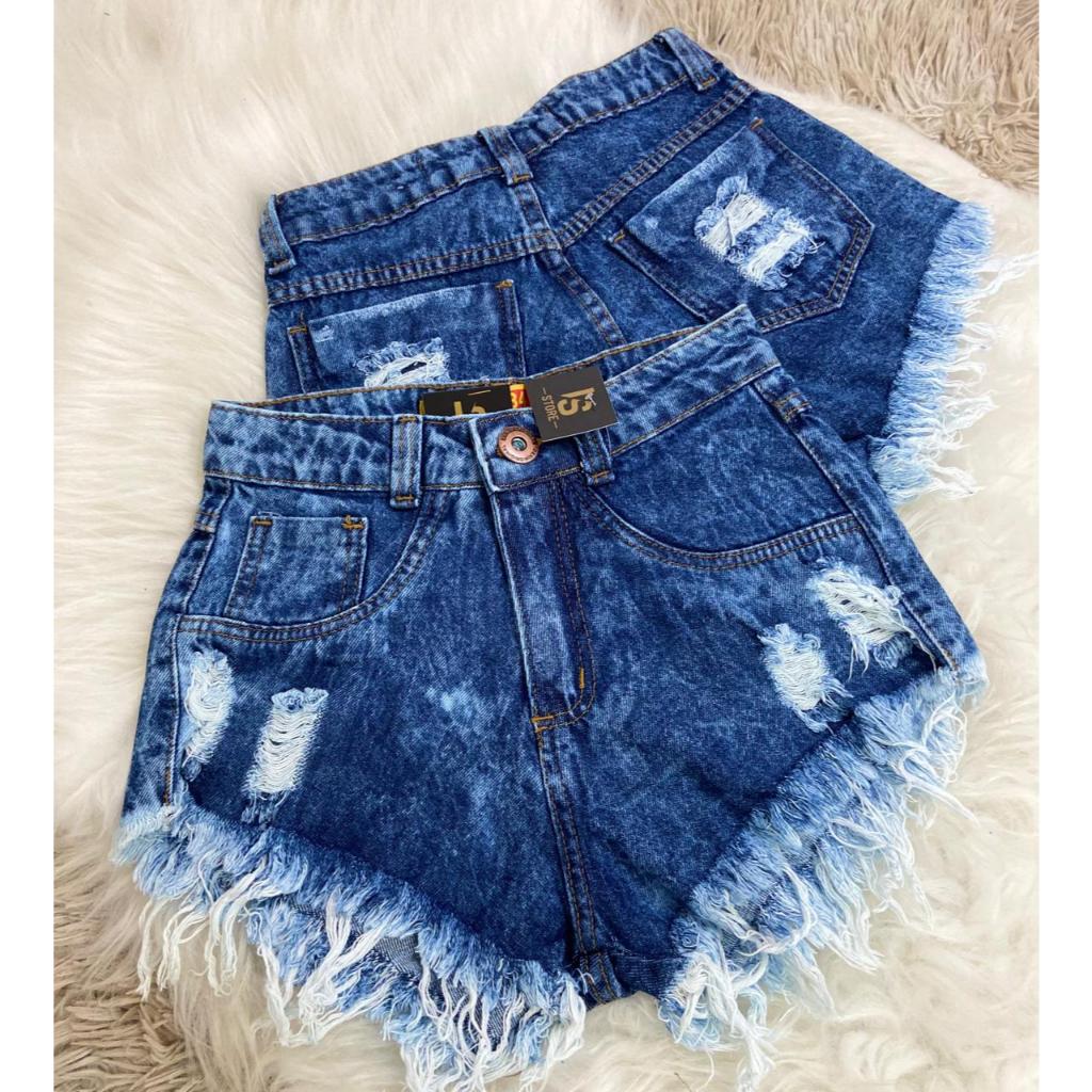 Shorts Jeans Feminino Hot Pants Destroyed Blogueira Barra Dobrada
