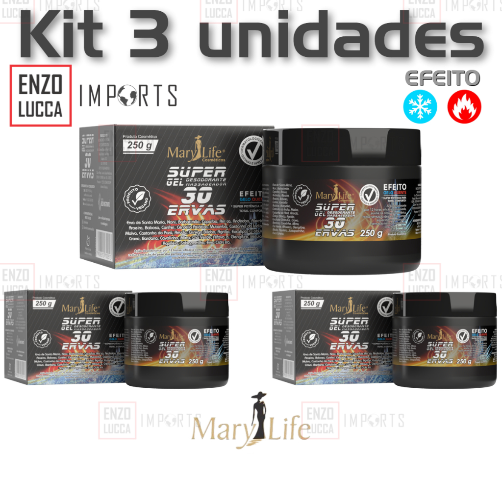 Kit 3 Super Gel 30 Ervas 250g Mary Life