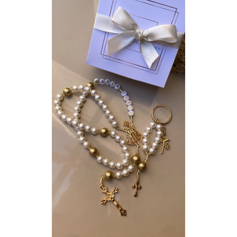 KIT CHAVEIRO + TERCO PERSONALIZADO LEMBRANCINHA ROSÁRIO CATOLICO PRIMEIRA COMUNHÃO BATIZADO CRISMA