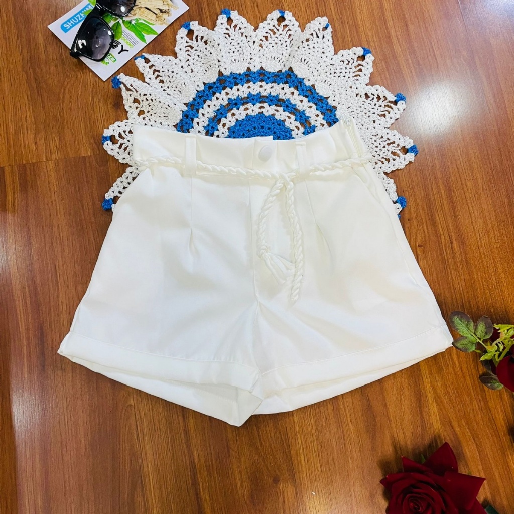 Short alfaiataria feminina com cinto , com bolso , com botão na frente e com ziper em Oferta na Shopee