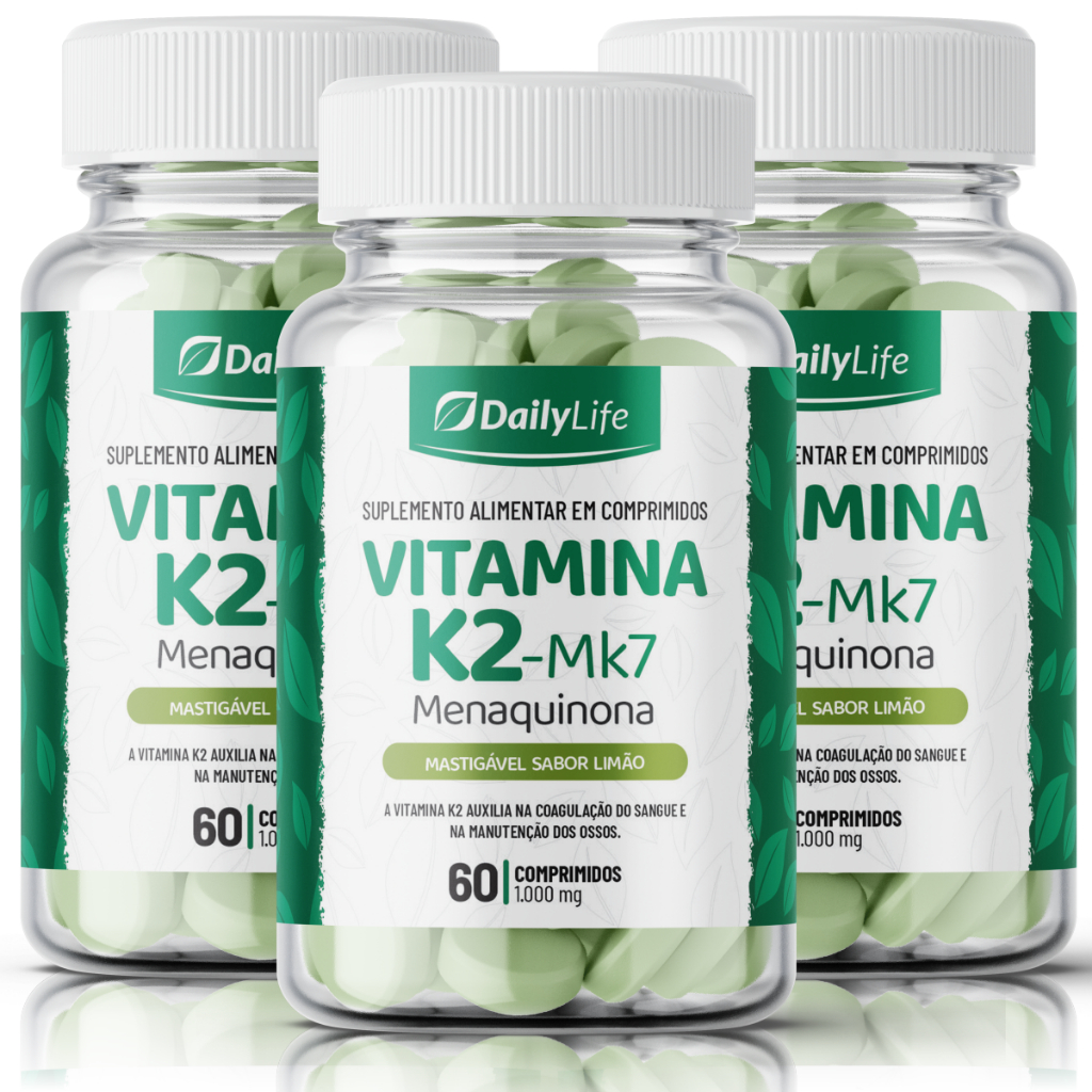 Kit 3x Vitamina k2 MK7 Vegana 60 Comprimidos 1000mg Mastigáveis Sabor Limão em Oferta na Shopee